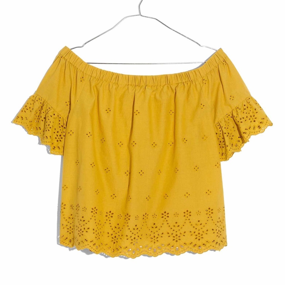 Madewell Small Yellow Eyelet Off Shoulder Blouse